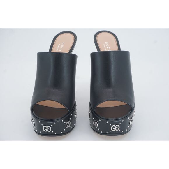 Gucci Malaga Black Open Toe Slide Mule GG Logo Platform Sandals SZ 38.5 $1190 - Picture 9 of 12